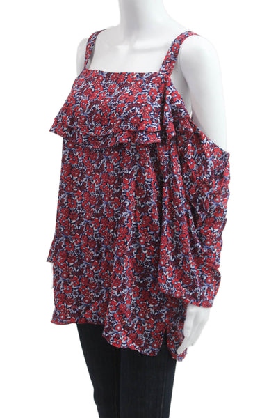 NYDJ Women Tunic Floral Square Neck Long Sleeve Red Size 1X