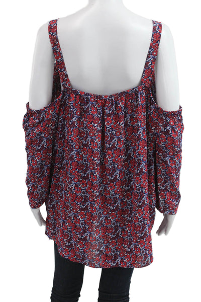 NYDJ Women Tunic Floral Square Neck Long Sleeve Red Size 1X