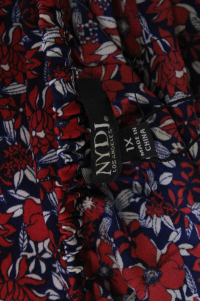 NYDJ Women Tunic Floral Square Neck Long Sleeve Red Size 1X