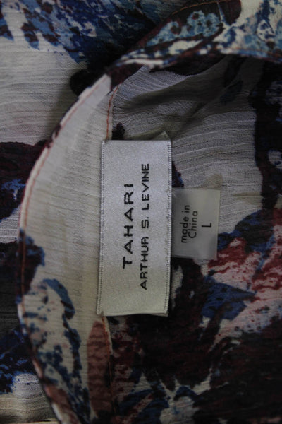 Tahari Levine Womens Sleeveless Floral Button-Up Blouse Blue Polyester Size L