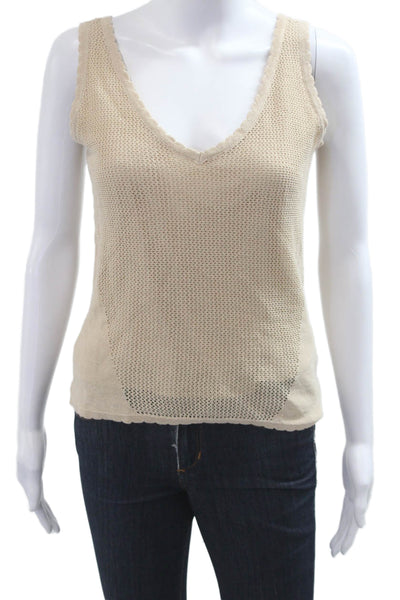 Ecru Women Basic Beige V-Neck Sleeveless Linen Cotton Tank Beach Size XS