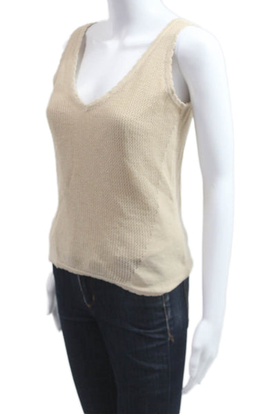 Ecru Women Basic Beige V-Neck Sleeveless Linen Cotton Tank Beach Size XS