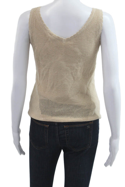 Ecru Women Basic Beige V-Neck Sleeveless Linen Cotton Tank Beach Size XS