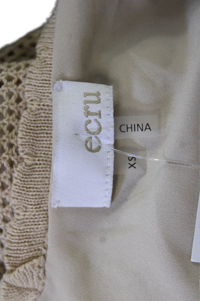 Ecru Women Basic Beige V-Neck Sleeveless Linen Cotton Tank Beach Size XS