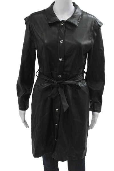 Absolu Womens Trench Coat Black Collared Button Long Sleeve Size 38