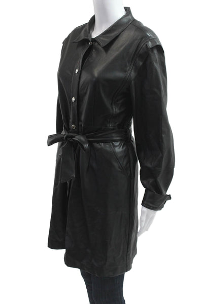 Absolu Womens Trench Coat Black Collared Button Long Sleeve Size 38