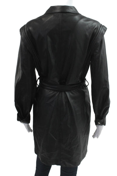 Absolu Womens Trench Coat Black Collared Button Long Sleeve Size 38