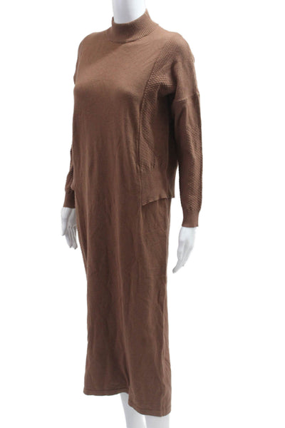 Beige Women Brown Mock Neck Long Sleeve Maxi Sweater Dress Size XS