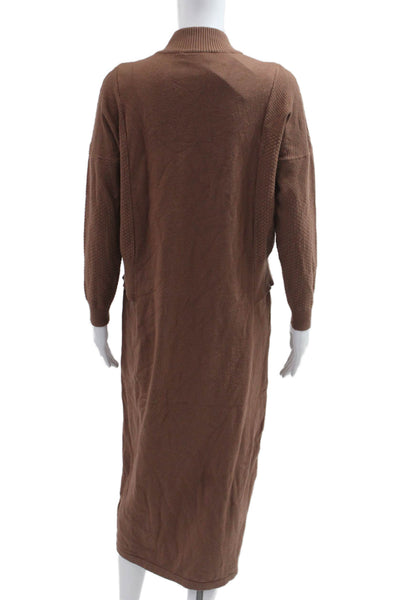Beige Women Brown Mock Neck Long Sleeve Maxi Sweater Dress Size XS