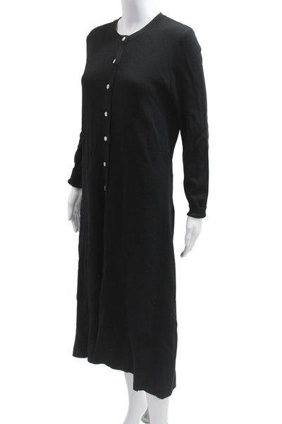 Yal Womens Shirt Dress Black Button Long Sleeve Crew Neck Viscose Nylon Size S