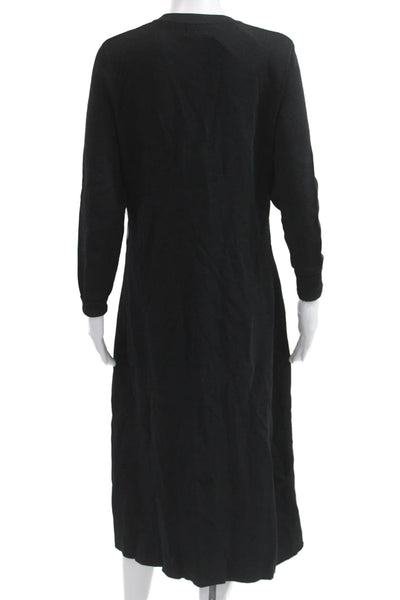 Yal Womens Shirt Dress Black Button Long Sleeve Crew Neck Viscose Nylon Size S