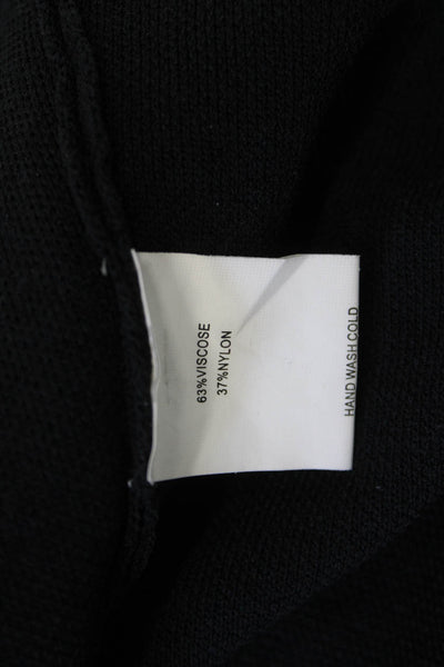 Yal Womens Shirt Dress Black Button Long Sleeve Crew Neck Viscose Nylon Size S
