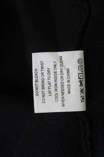 Yal Womens Shirt Dress Black Button Long Sleeve Crew Neck Viscose Nylon Size S