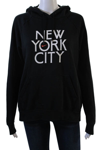 Nike Unisex Pullover Hoodie Black Graphic Drawstring Long Sleeve Size M