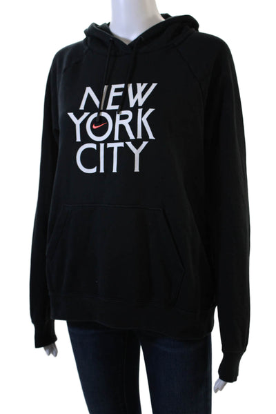 Nike Unisex Pullover Hoodie Black Graphic Drawstring Long Sleeve Size M