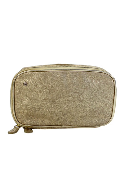 Stephanie Johnson Womens Metallic Zippered Makeup Bag Gold