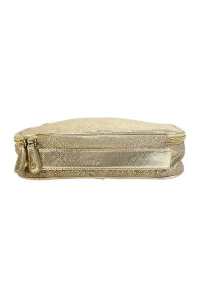 Stephanie Johnson Womens Metallic Zippered Makeup Bag Gold