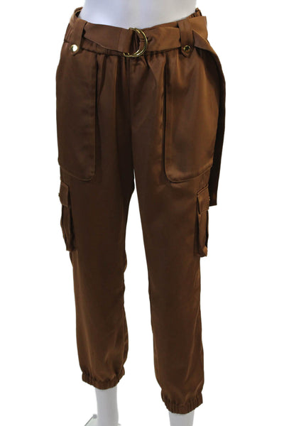 INC International Concepts Womens Cargo Jogger Pants Brown Buckle Size PM
