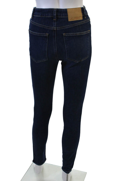 Aligne Women Skinny Dark Blue Organic Cotton Mid Rise Jeans Size 25