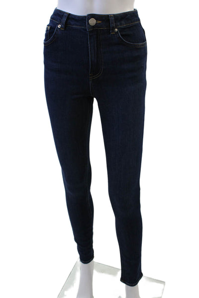 Aligne Womens Skinny Ankle Jeans Dark Blue Mid Rise Button Size 26