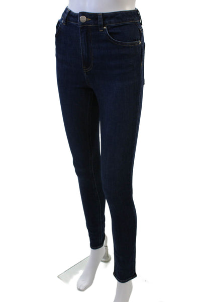 Aligne Womens Skinny Ankle Jeans Dark Blue Mid Rise Button Size 26
