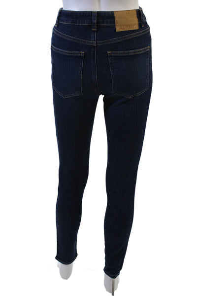 Aligne Womens Skinny Ankle Jeans Dark Blue Mid Rise Button Size 26
