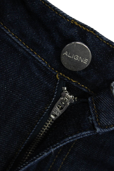 Aligne Womens Skinny Ankle Jeans Dark Blue Mid Rise Button Size 26