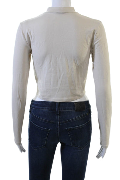Zara Womens Cropped Mock Neck Long Sleeve Beige 90s T Shirt Size S