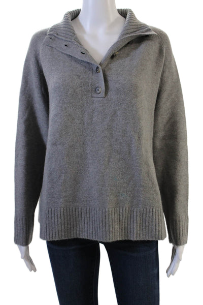 Zara Women Henley Pullover Sweater Gray Collared Button Long Sleeve Size S
