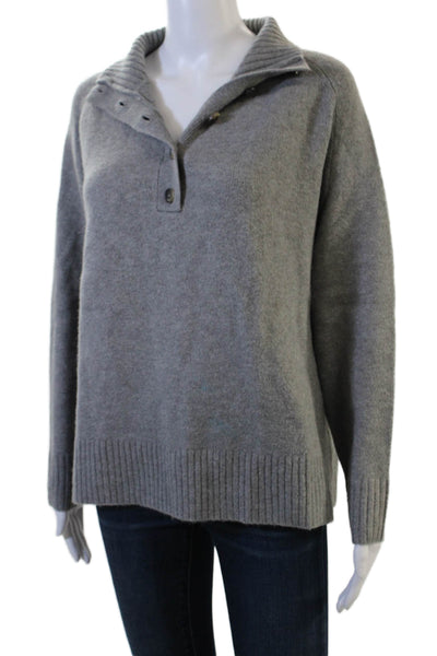 Zara Women Henley Pullover Sweater Gray Collared Button Long Sleeve Size S