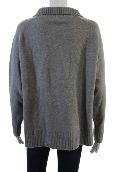 Zara Women Henley Pullover Sweater Gray Collared Button Long Sleeve Size S