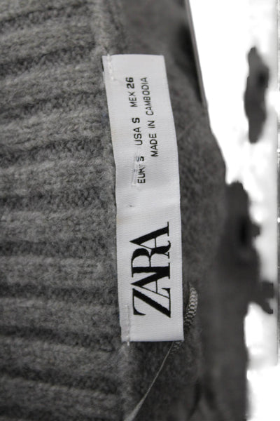 Zara Women Henley Pullover Sweater Gray Collared Button Long Sleeve Size S