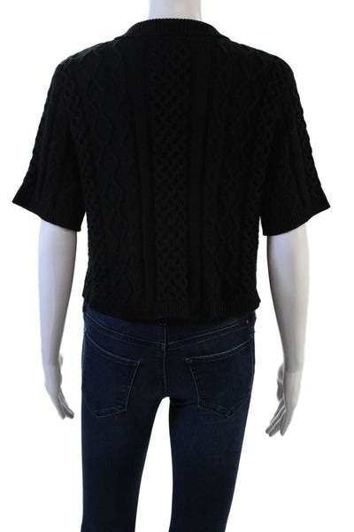 Beige Womens Black Collared Button Cardigan Short Sleeve Acrylic Wool Size XS