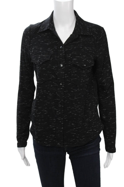 Fifteen Twenty Womens Black Collared Jersey Button-Up Long Sleeve Size XS