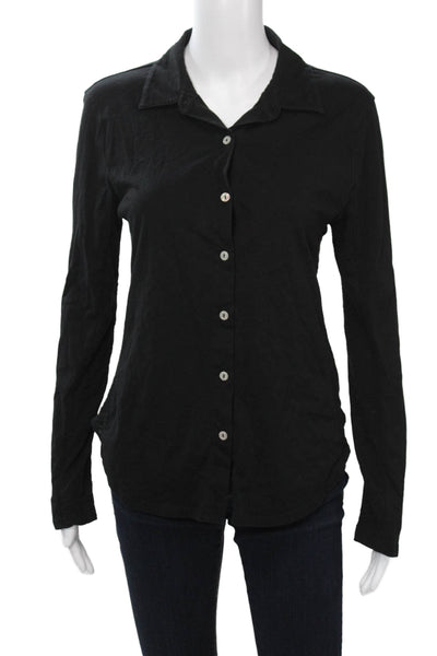 Goldie Women Collared Long Sleeve Basic Button-Up Black Pima Cotton Size M
