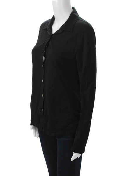 Goldie Women Collared Long Sleeve Basic Button-Up Black Pima Cotton Size M