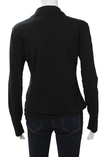 Goldie Women Collared Long Sleeve Basic Button-Up Black Pima Cotton Size M