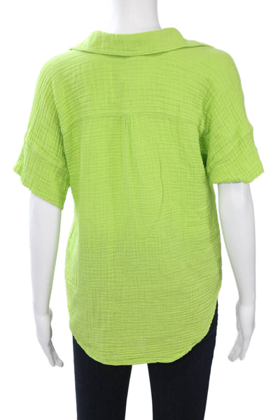 Michael Stars Women Collared Cotton Short Sleeve Basic Top Green Size XS