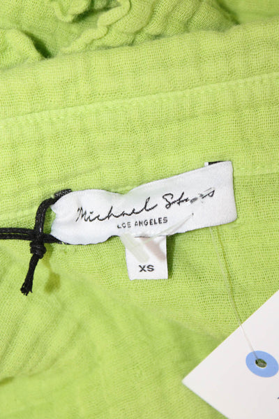 Michael Stars Women Collared Cotton Short Sleeve Basic Top Green Size XS