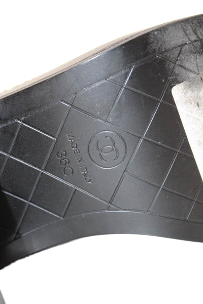 Chanel Womens Leather Embossed Cap Toe Chained Ankle Boots Black Size EUR 36