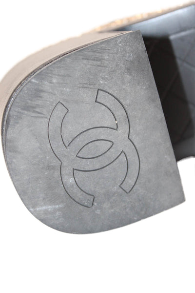 Chanel Womens Leather Embossed Cap Toe Chained Ankle Boots Black Size EUR 36