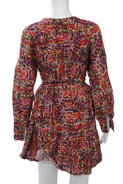 Xirena Women Shirt Dress Pink Cotton Long Sleeve Short Aztec Size M