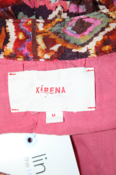 Xirena Women Shirt Dress Pink Cotton Long Sleeve Short Aztec Size M