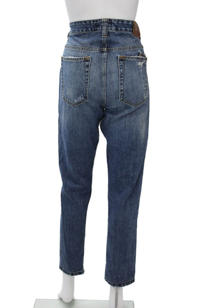 Pull & Bear Womens Mom Straight Floral Dark Blue Mid Rise Cotton Jeans Size 31