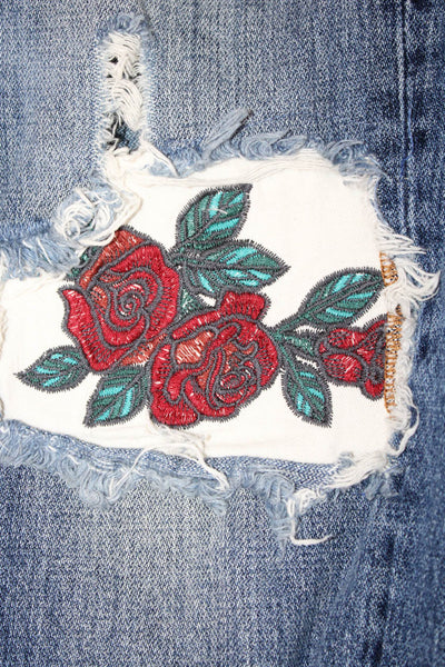 Pull & Bear Womens Mom Straight Floral Dark Blue Mid Rise Cotton Jeans Size 31