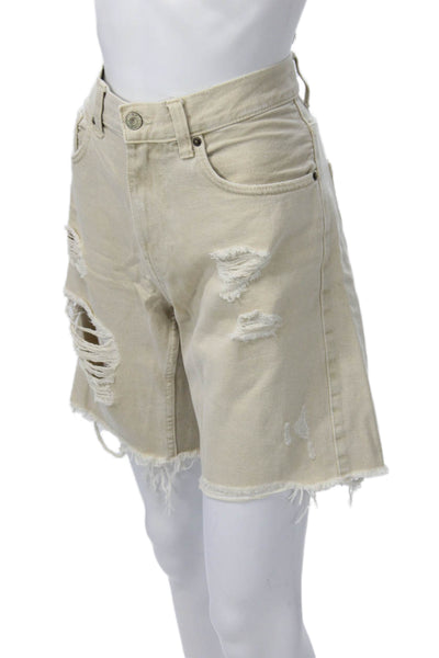 Bershka Women Bermuda Cotton Shorts Beige Button Size 30