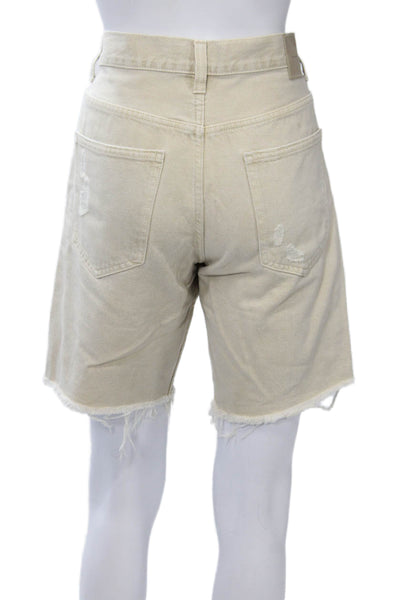 Bershka Women Bermuda Cotton Shorts Beige Button Size 30