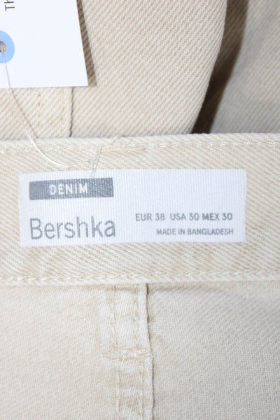 Bershka Women Bermuda Cotton Shorts Beige Button Size 30