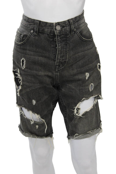 Pull & Bear Mens Bermuda Shorts Dark Gray 100% Cotton Button Size 31