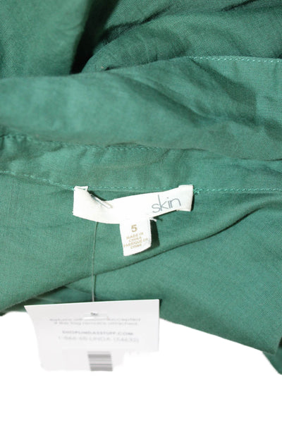 Skin Womens Tunic Button-Up Green Collared Long Sleeve Solid Cotton Size S